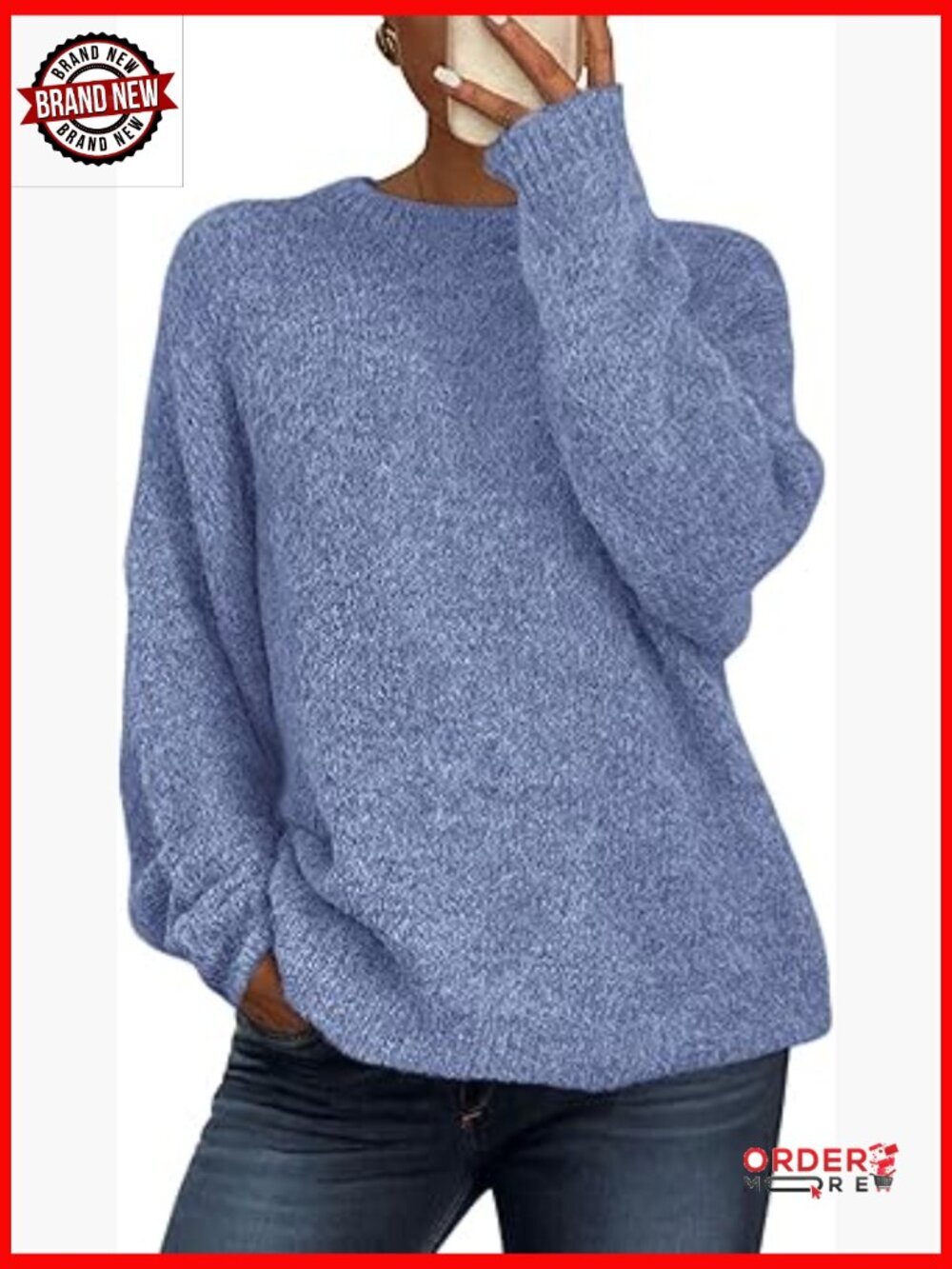 Long Sleeve Chunky Knit Crew Neck Pullover Sweater Loose Fit Going Out Top